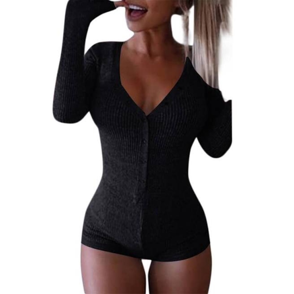 BLACK BODYSUIT ROMPER SHORTSLEEVED